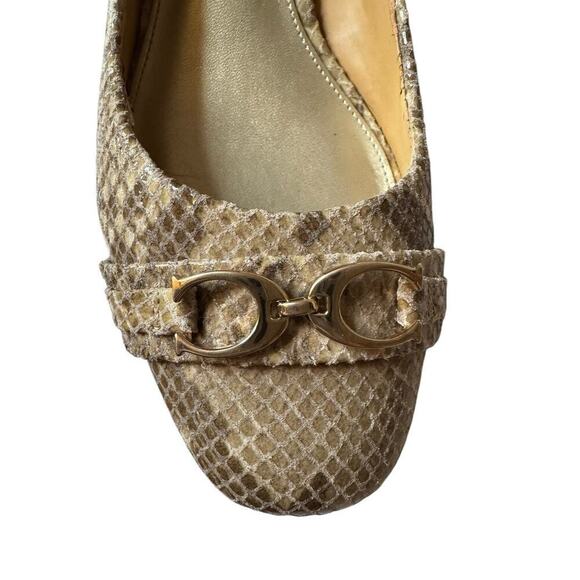 Coach Irene Women's 9 Brown Snake Skin Leather Pumps Slip On Shoes Taupe Neutral - Picture 7 of 9